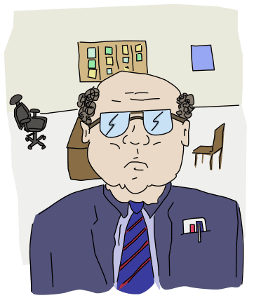 a balding man in a suit, with thick glasses